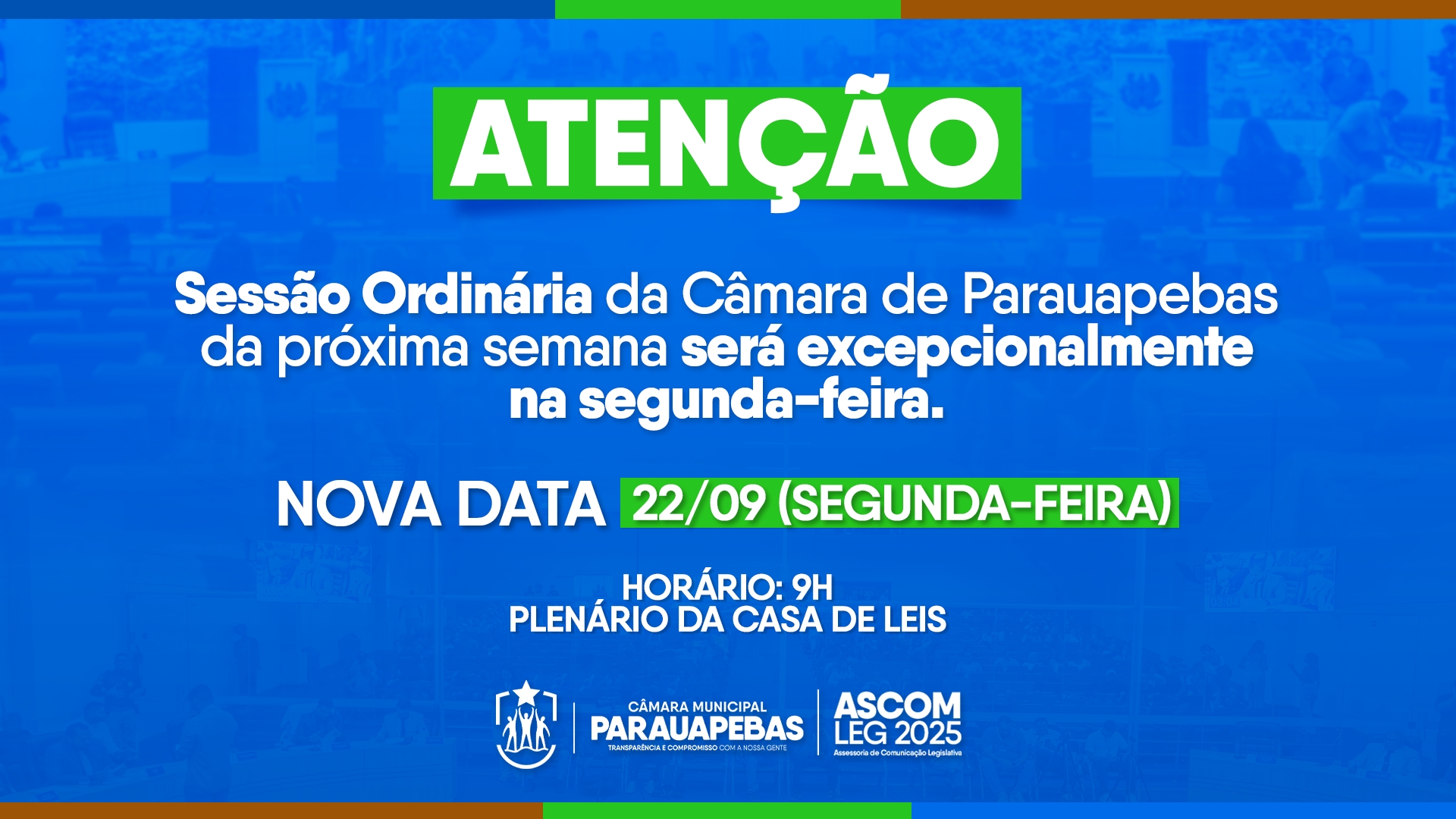 ICâmara de Parauapebas antecipa sessão ordinária para o dia 22 de setembro